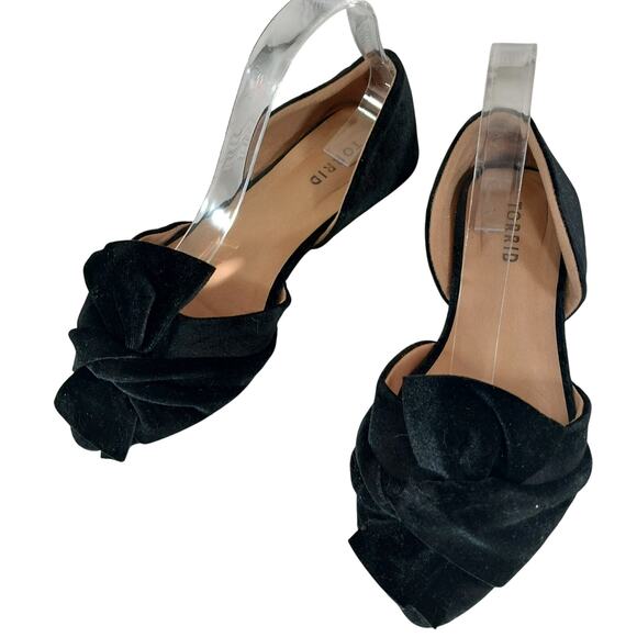 TORRID! BLACK VELVET BIG BOW FRONT POINTY TOE FLATS, CUTAWAY SIDES! SZ 9W - Picture 1 of 10
